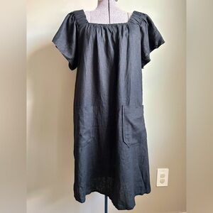 Linen blend Women's black Dress square neck line pockets summer date